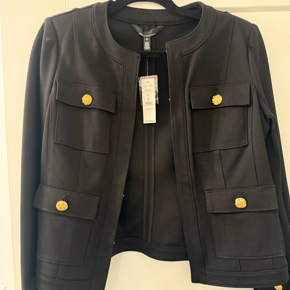 White House Black Market Black Pocket-Front Jacket with Gold Buttons